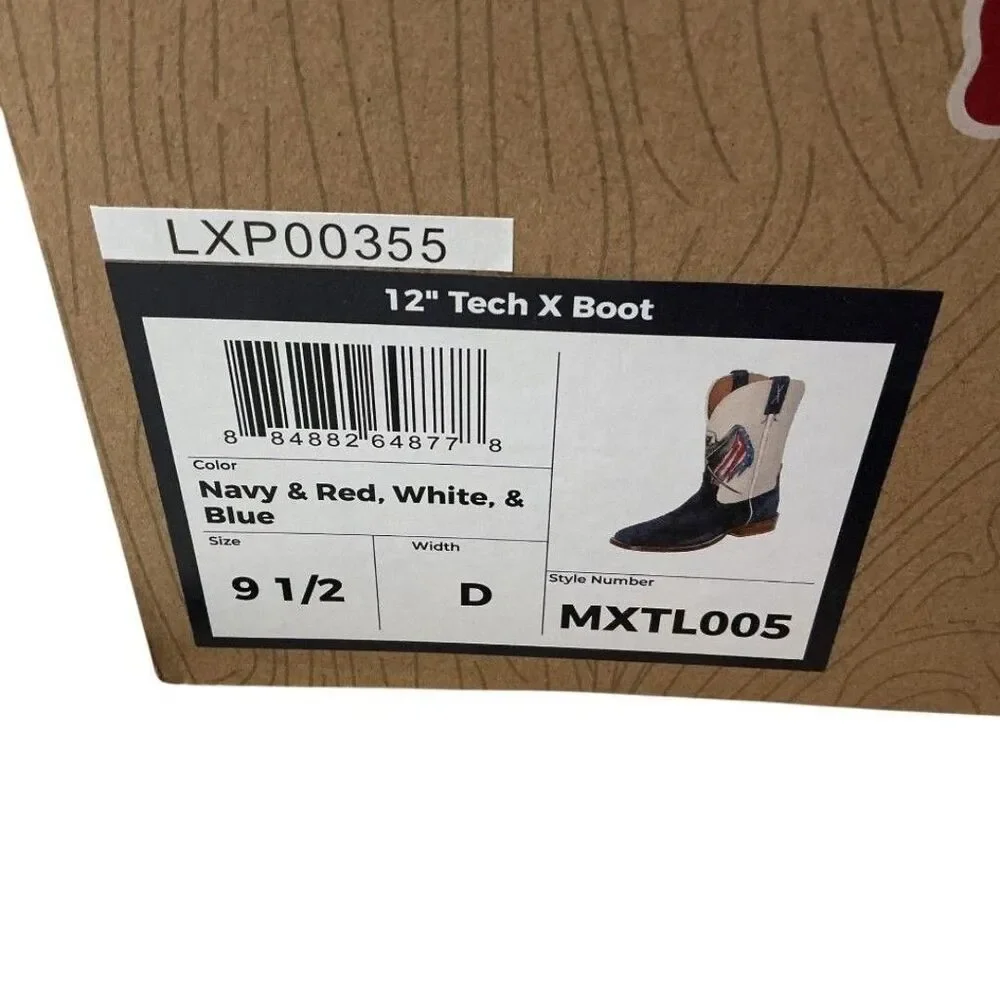 Twisted X Cowboy Boots Mens 9.5 Navy Flag Eagle Tech X Suede Square Toe Western